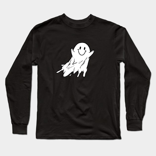 Smile Boo Ghost Long Sleeve T-Shirt by yogisnanda